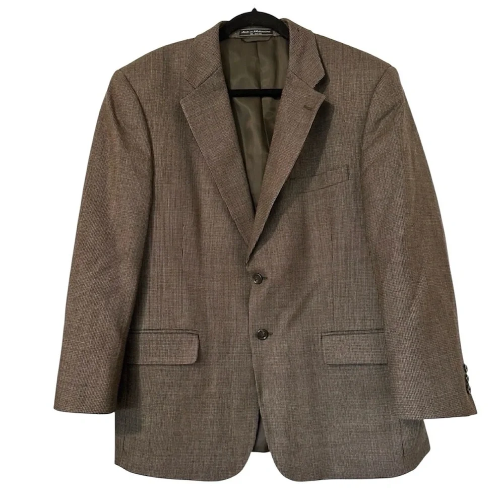 Bert Pulitzer Plaid Wool Blend Blazer Brown Two Button Mens 42